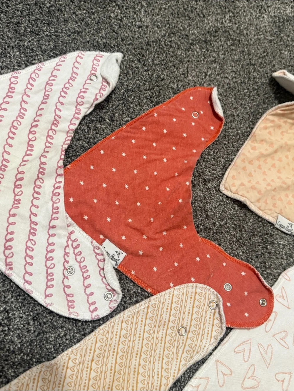 Cozy Paul Baby Bandana Bib Trio - Mint Floral, Lavender Stripe & Cream Heart